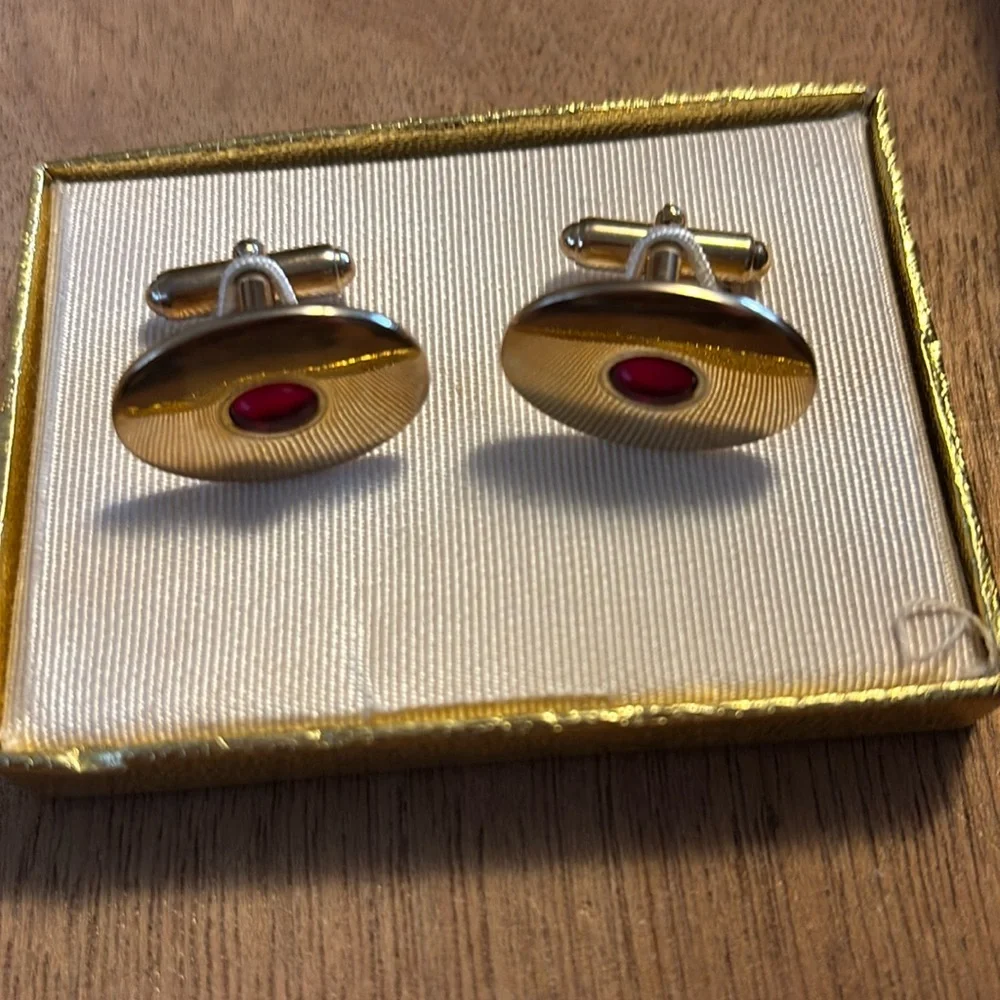 Anson Vintage Cufflinks Haband 40th year anniversary red stone